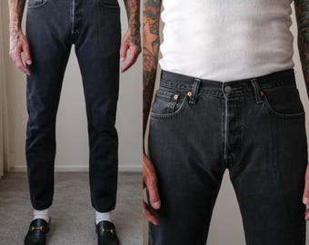 Vintage LEVIS 501 Original Button Fly Black Wash Denim Jeans | Size 32x32 | Made in Mexico | 1990s Y2K LEVIS Classic Fit Unisex Pants