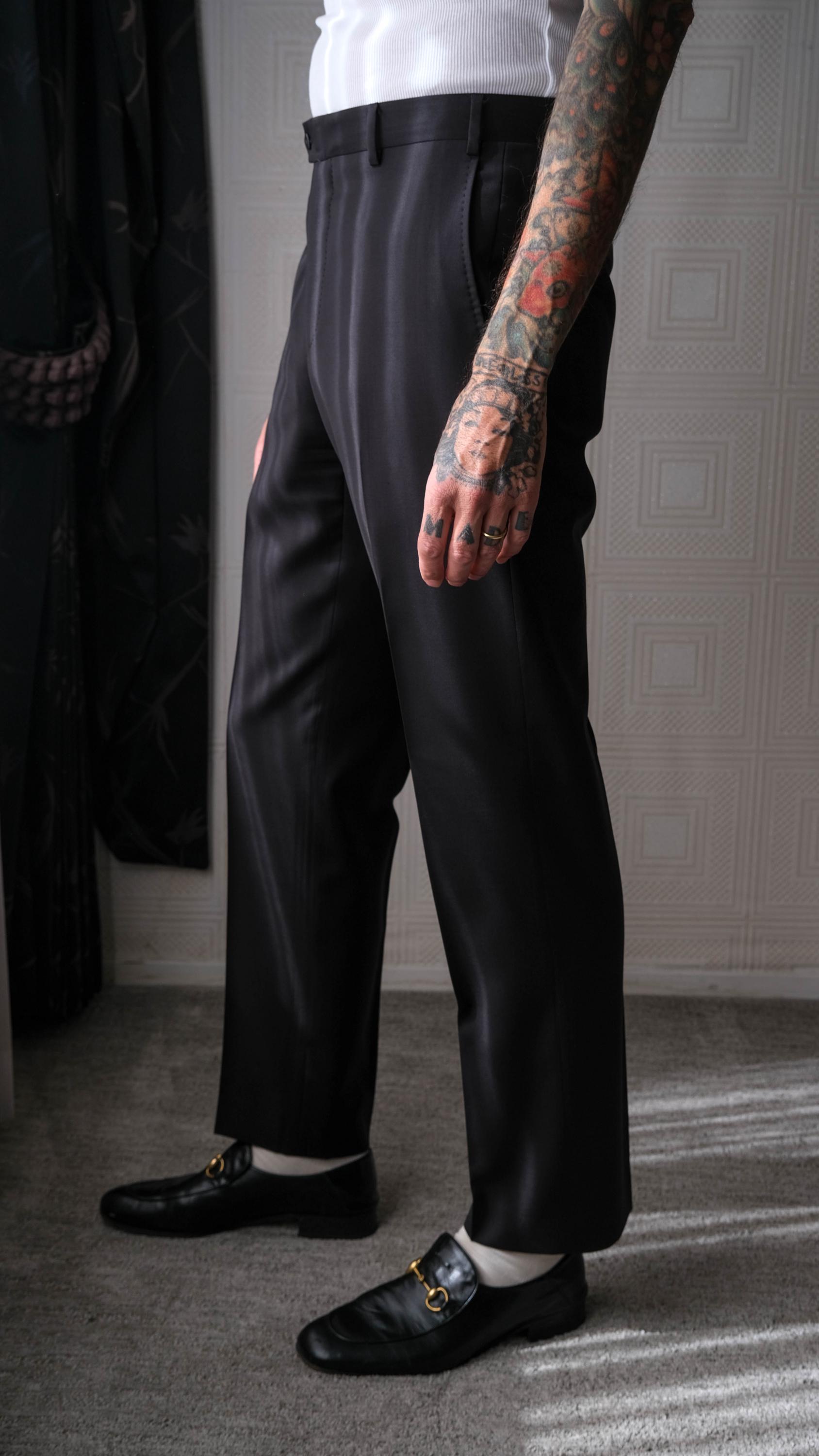 Vintage 90s ZANELLA Black Wool Gabardine Mod Flat Front Slacks Vintage 90s ZANELLA Black Wool Gabardine Mod Flat Front Slacks