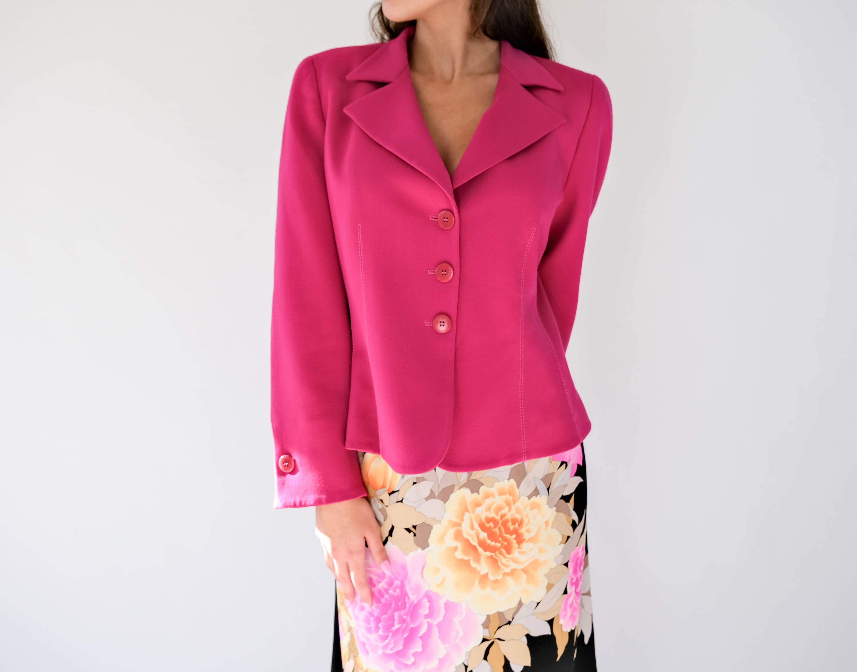 Vintage 90s Giorgio Armani Fuchsia Pink Wool Gabardine Blend