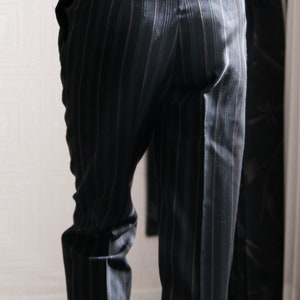 Vintage 80s MATSUDA Black & Dark Green Textured Stripe Gabardine High Waisted Tapered Pants Made in Japan 1980s Japanese Designer Pants image 7