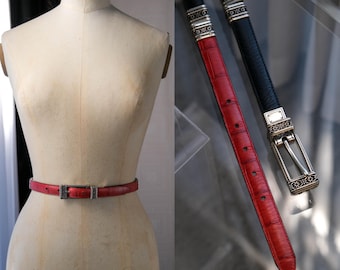 Vintage Norma Kamali Vibrant Red Leather Waist Belt with Button Detail Vintage 80s Norma Kamali Lipstick Red Leather Belt W  main image 4