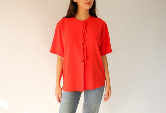 Vintage 70s 80s Pierre Cardin Tomato Red Scallope… - image 2