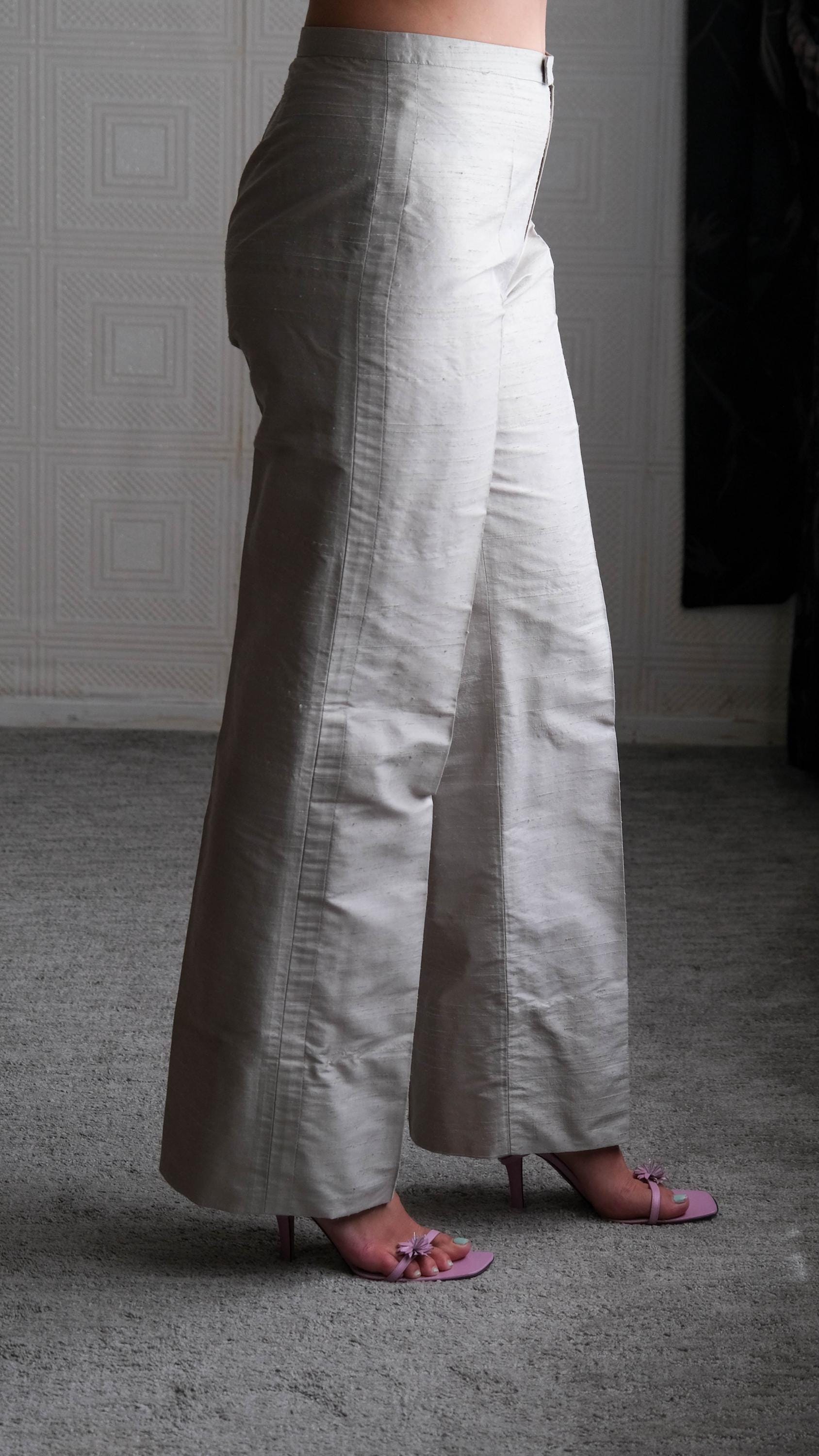 Vintage 90s GIORGIO ARMANI Collezioni Raw Silk Silver Mid Rise