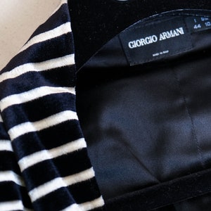 GIORGIO ARMANI Runway Collection Black & Ivory Striped Velvet Peplum Power Blazer w/ Bow Accent Made in Italy Y2K ARMANI Designer Jacket image 9