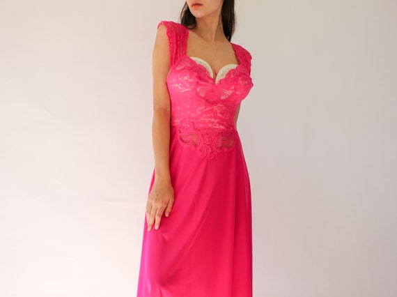 Vintage 80s Vandmere Hot Pink Lace and Satin Peig… - image 2