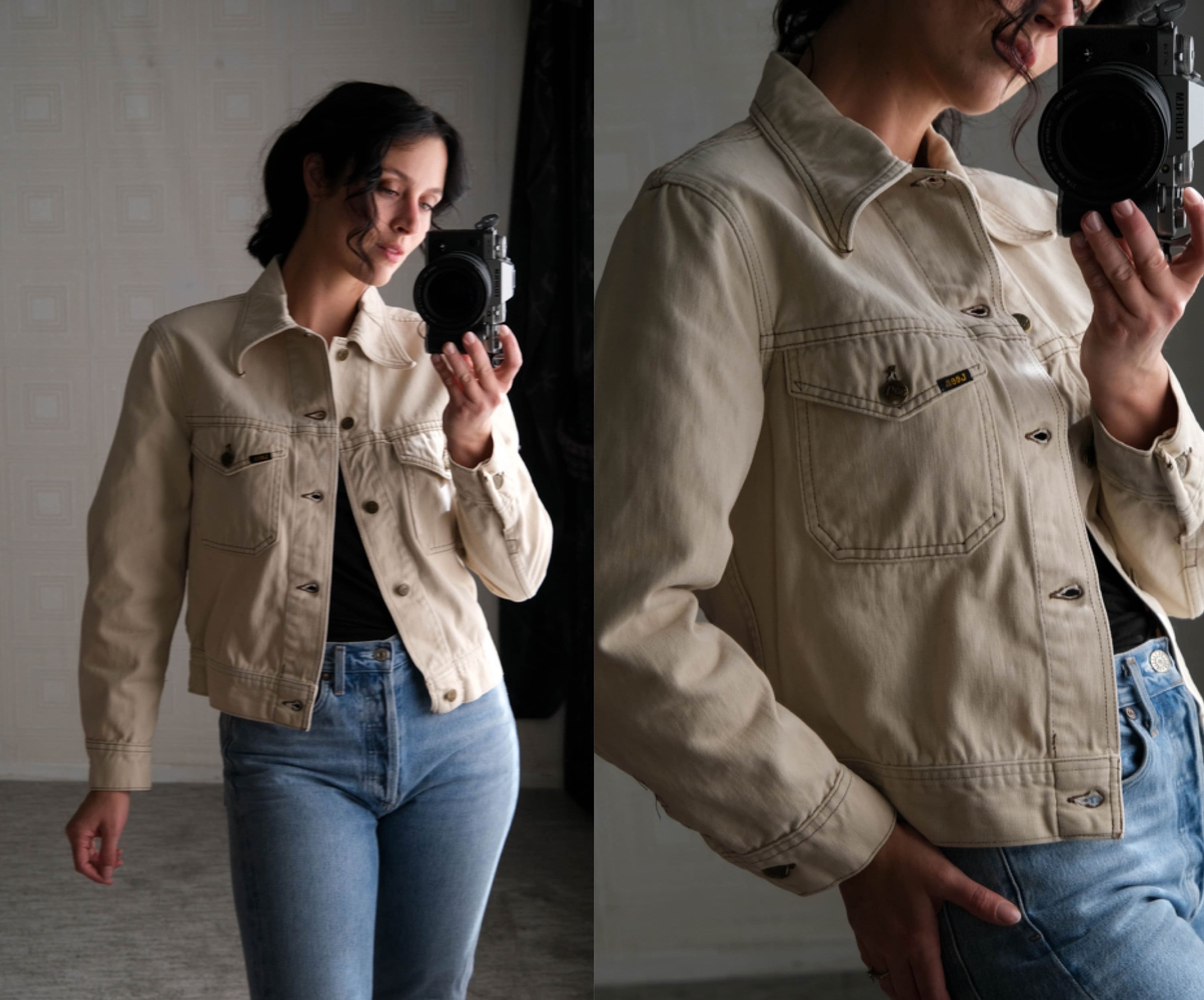 Vintage 70s LEE off White Moleskin Two Pocket Denim Jacket W Vintage 70s LEE off White Moleskin Two Pocket Denim Jacket W