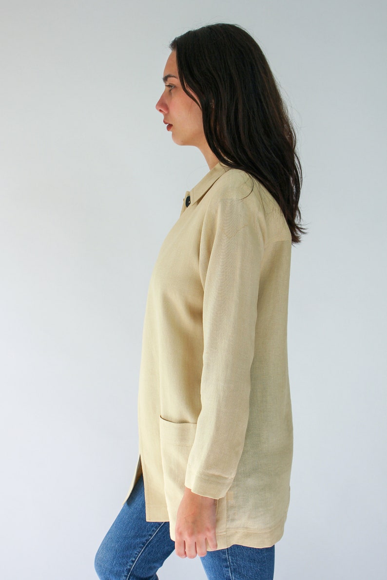 Vintage Dana Buchman Single Button Linen and Rayon Blazer Bohemian Dana Buchman Designer Minimalist, Single Button Linen Cape Jacket image 5