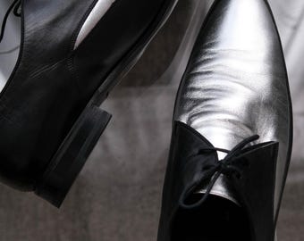 Saint Laurent Blake derby silver black SAINT LAURENT Black & Silver Blake Derby Lace up Loafers  main image 3