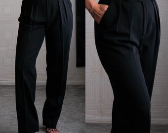 Vintage GIORGIO ARMANI COLLEZIONI Black & Gray Herringbone High Vintage GIORGIO ARMANI COLLEZIONI Black & Gray Herringbone High