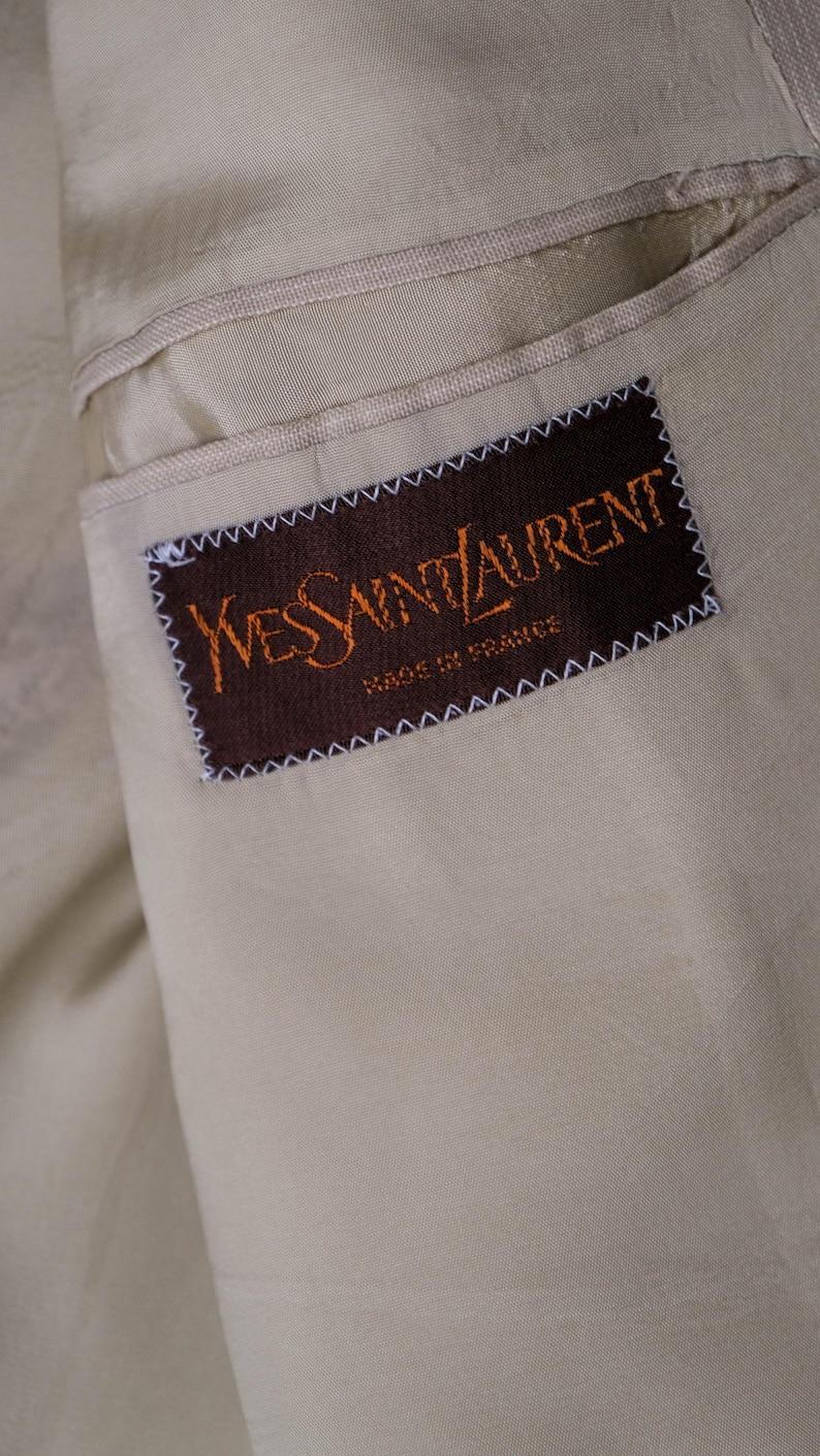 Yves Lettering Vintage 70s Yves Saint Laurent Archival Sandy Tan Pinstripe Three Piece ...