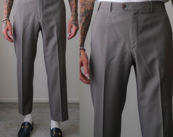 Vintage 90s ZANELLA for Nordstrom Taupe Fine Pinstripe Flat Front Gabardine Slacks | Made in Italy | Size 35 x 30 | 1990s Designer Pants