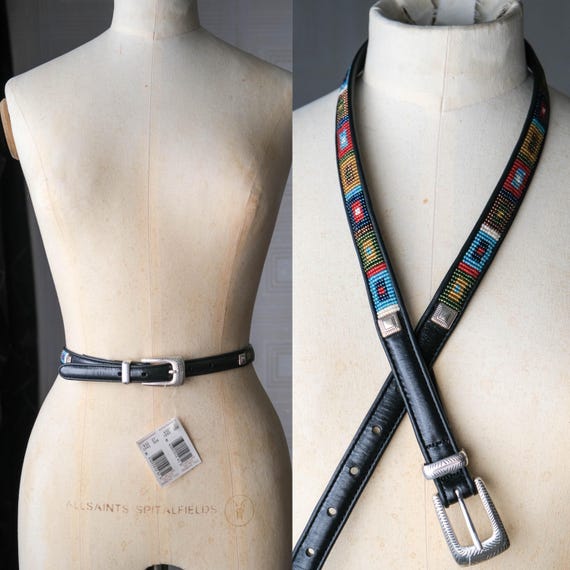Vintage 90s Brighton Deadstock Black Leather Tribal Beaded  display picture 3