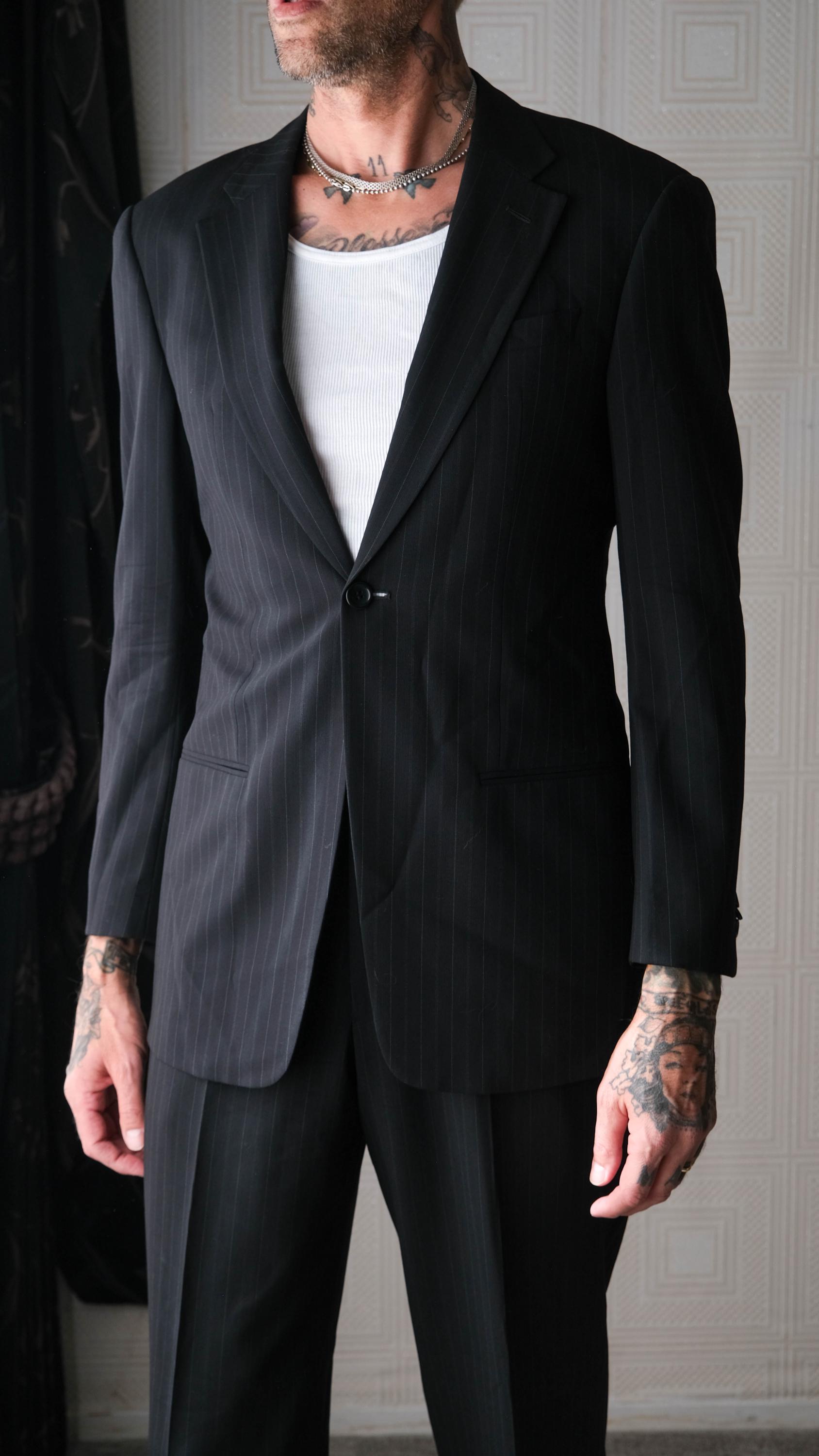 Vintage 90s GIORGIO ARMANI COLLEZIONI Black Tonal Dash Striped