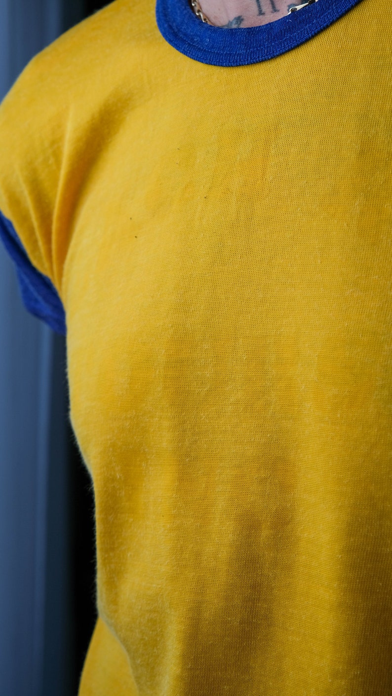 Vintage 60s MASON Athletic Wear Blue & Gold Durene Blank Short Sleeve Jersey Tee Shirt Made in USA 1960s MASON Jersey Unisex T-Shirt image 6