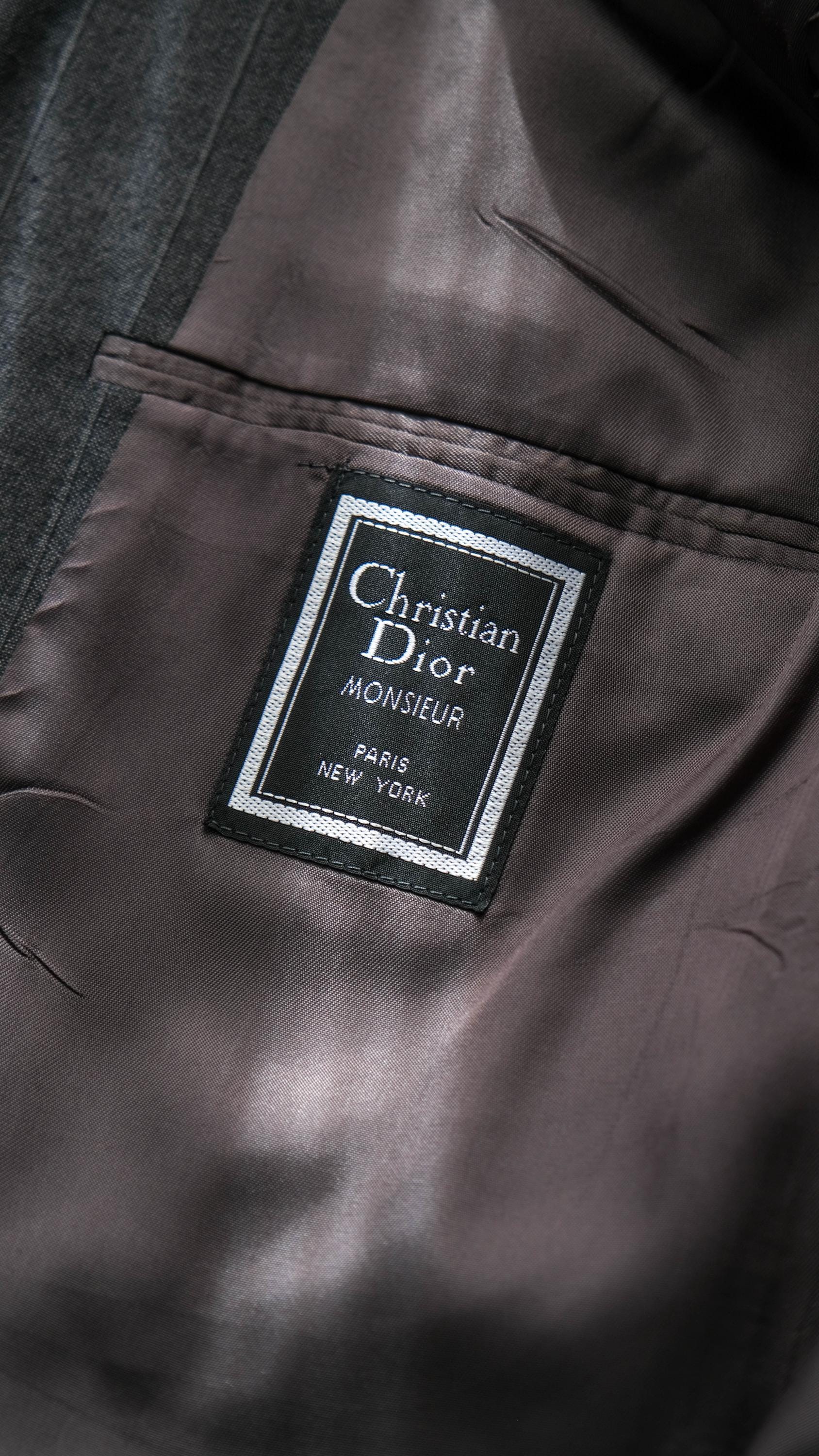 Vintage 80s Christian Dior Monsieur Charcoal Pinstripe Two Button
