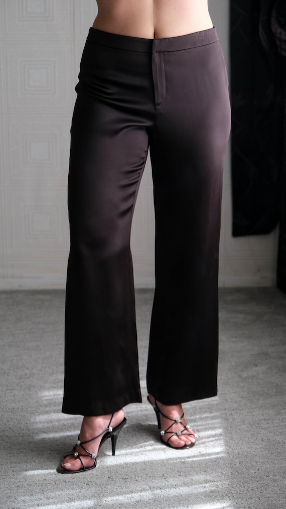 Vintage GIORGIO ARMANI Brown Label Black Silk Minimalist Wide Leg