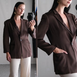Vintage 90s GIORGIO ARMANI Le Collezioni Chocolate & Silver Pinstripe Single Button Blazer | Made in Italy | 1990s ARMANI Designer Jacket