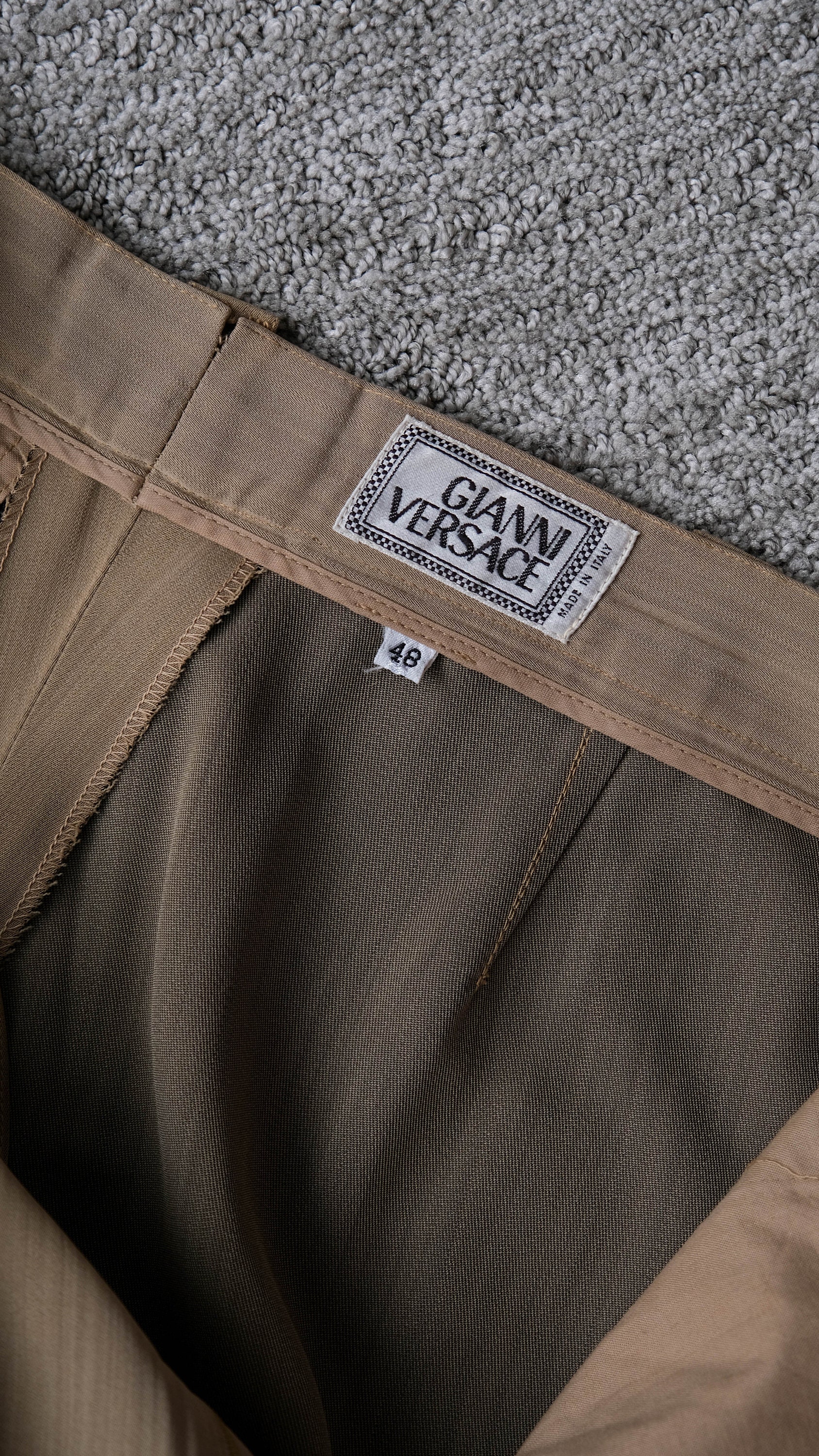 Vintage 90s Gianni Versace Light Olive Gabardine Triple