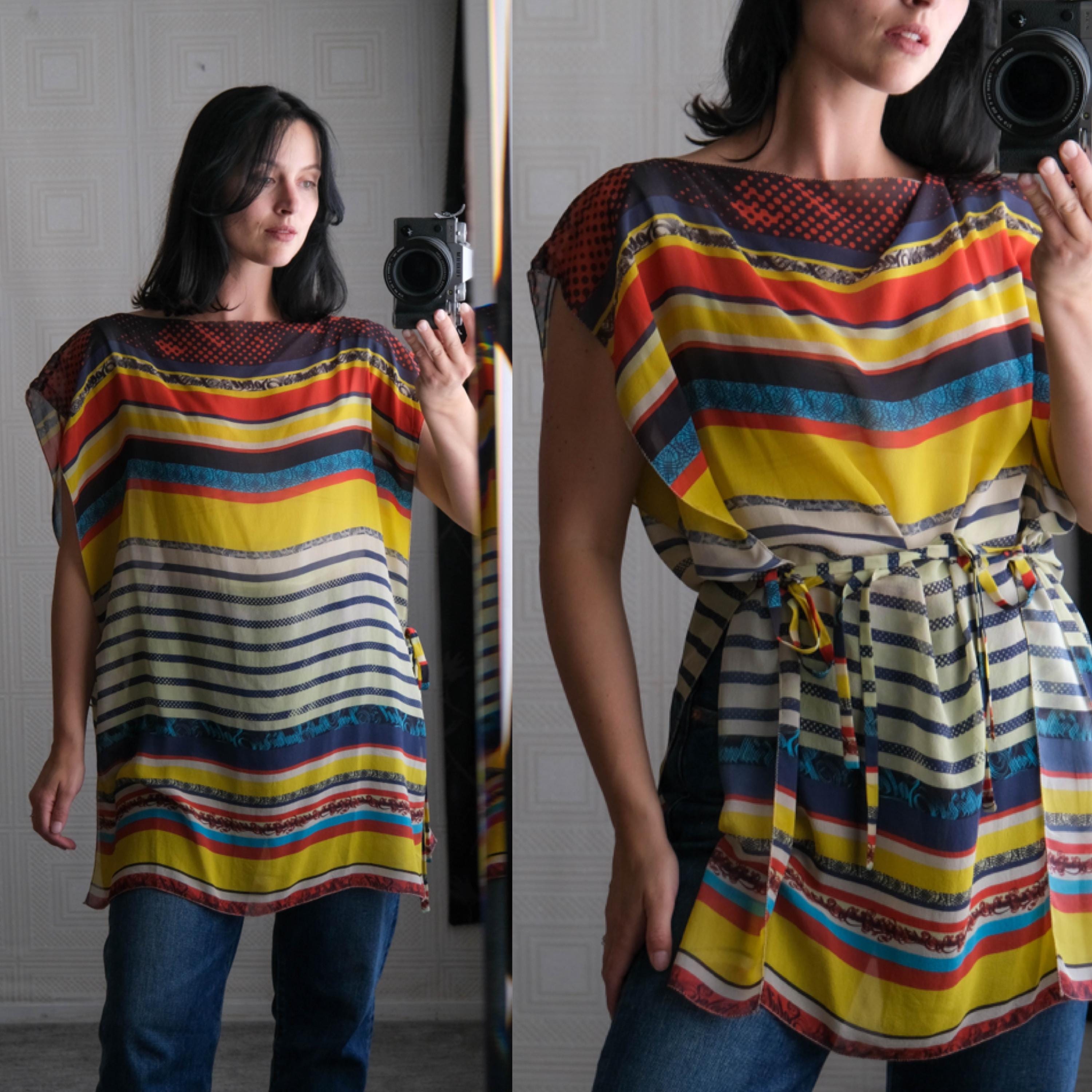 Vintage Y2K Jean Paul Gaultier Sunburst Silk Side Tie Tunic