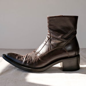 イタリア製 gianni barbato 本革 パイソン サイドジップ ブーツ Vintage Gianni Barbato Dark Brown Leather Ankle Zip Boots W