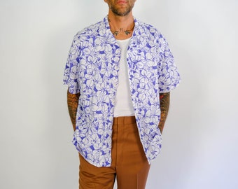 Vintage 90s POLO Ralph Lauren Caldwell Washed Indigo Blue Loop Collar Linen Blend Shirt | Linen/Cotton Blend | 1990s RRL Designer Mens Shirt