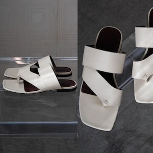 STAUD Leather Sandals Fly Flat Goat Leather Slip On Shoes | Made in Portugal | Size EU 35 US 5 | Designer Genuine Leather Strap Sandals