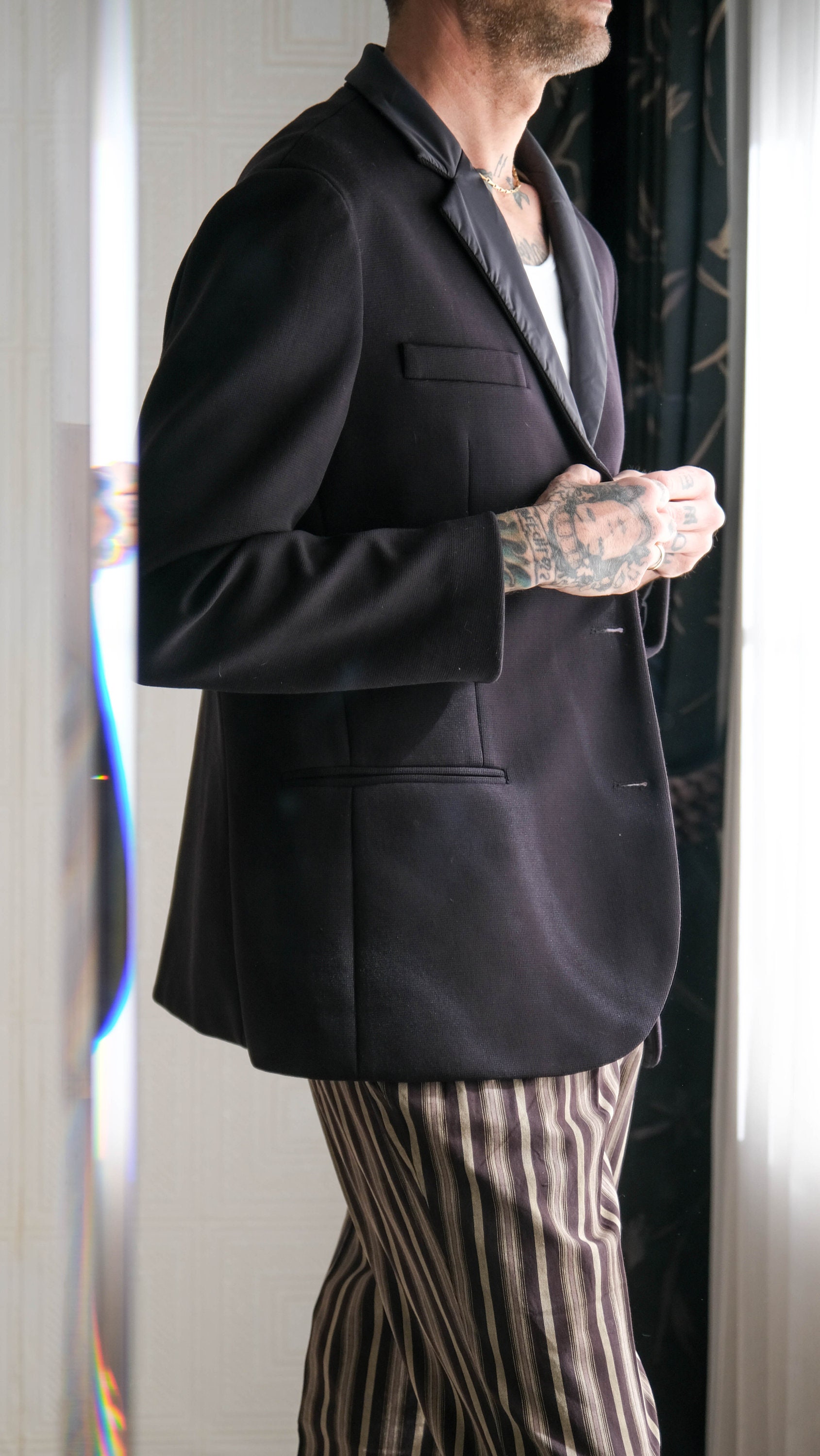 【M3】Giorgio Armani ブラックジャケット 38 GIORGIO ARMANI Black Stretch Unstructured Three Button