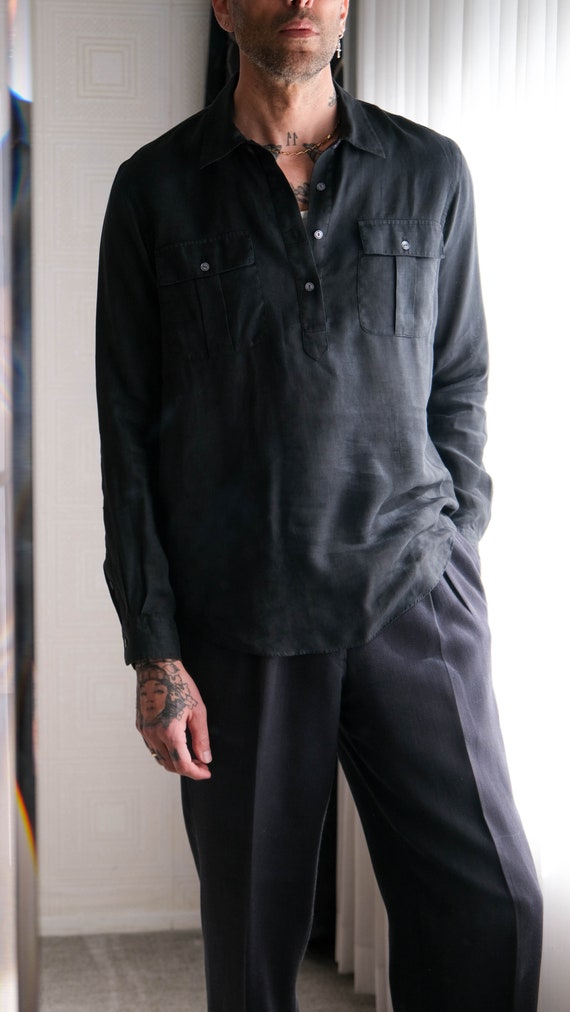 Vintage 90s POLO Ralph Lauren Black Linen Pullover Long Sleeve 