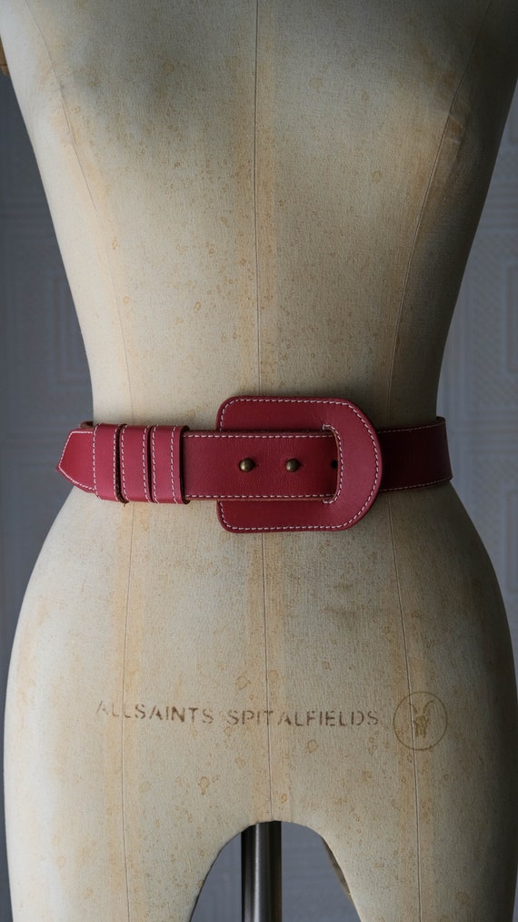 Vintage 80s Norma Kamali Lipstick Red Leather Belt W  display picture 3