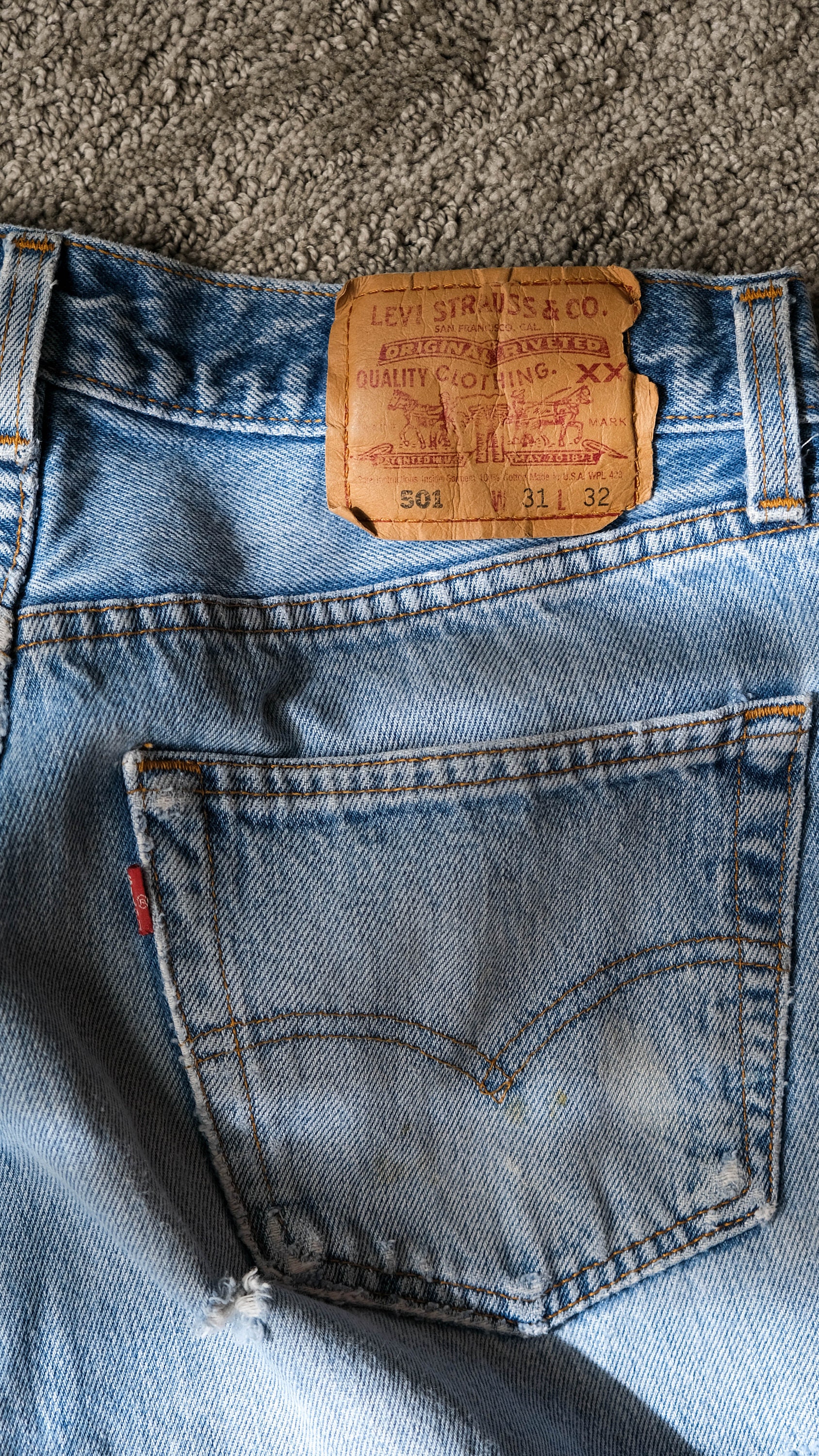 Vintage 80s LEVIS 501 Whiskered Medium Light Destroyed Button Fly