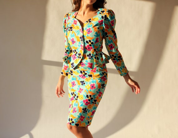 Vintage 80s Emanuel Ungaro Pastel Floral Print Pep