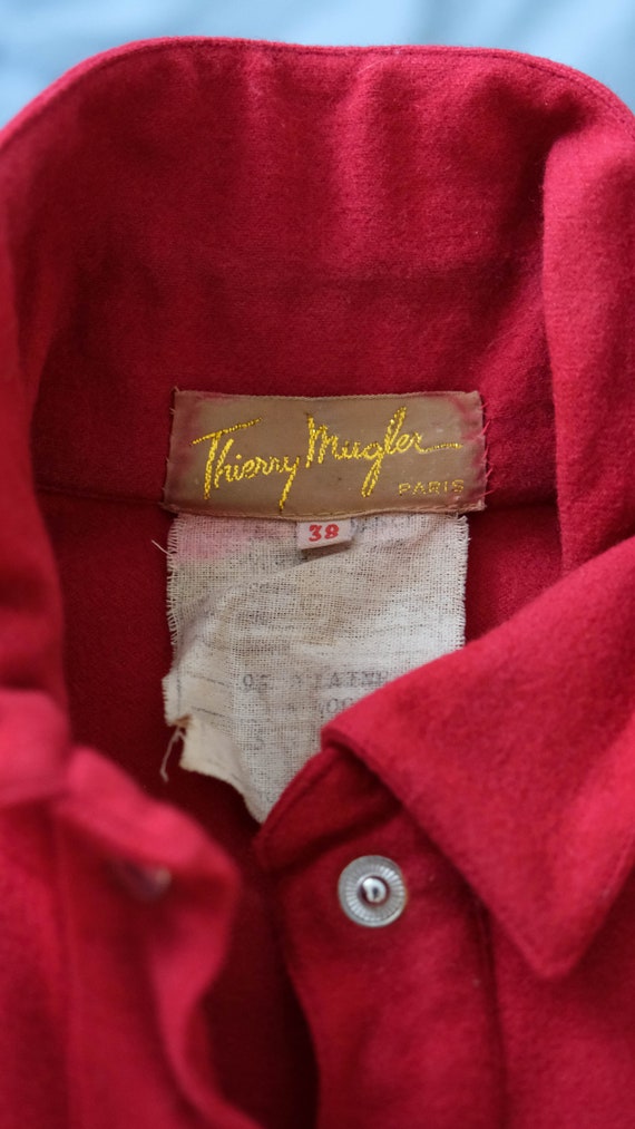 Vintage 80s Thierry Mugler Crimson Wool Shift Dre… - image 9