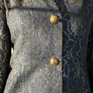 Vintage 80s Givenchy Gray & Metallic Gold Floral Brocade Broad Shoulder Blazer w/ Gold Wire Buttons Made in France 1980s Designer Jacket image 5