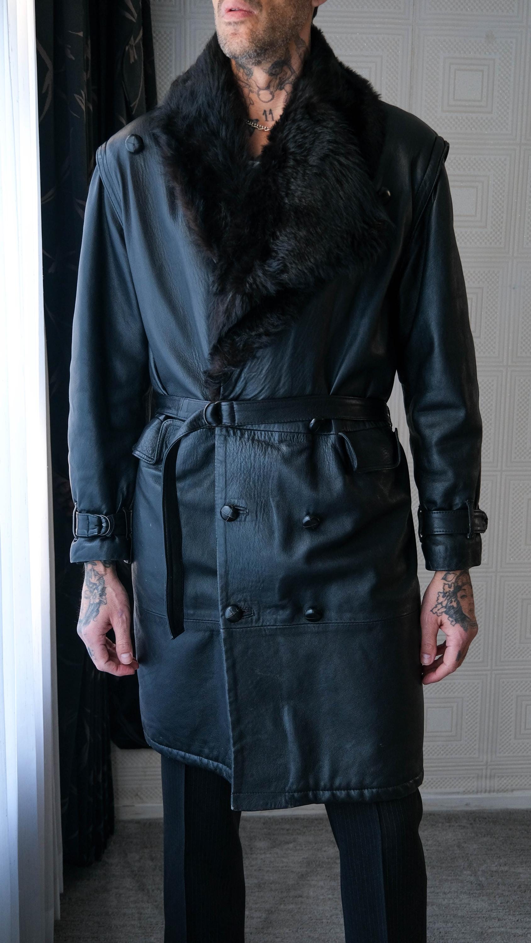 Vintage 80s LINEA LECIR Black Deerskin W/ Fur Collar Double