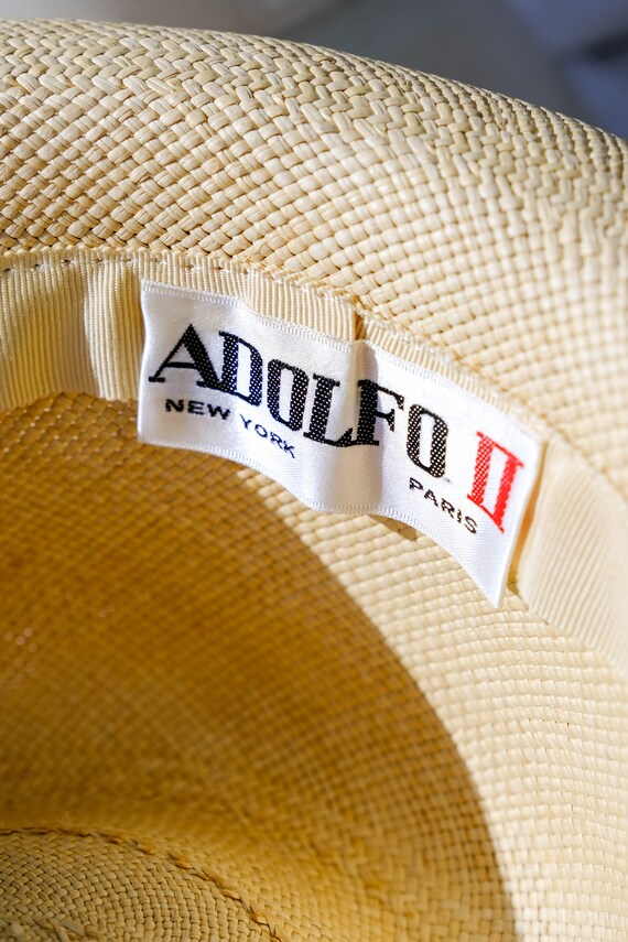 Vintage 70s Adolfo Natural Straw Fedora Sun Hat w… - image 7