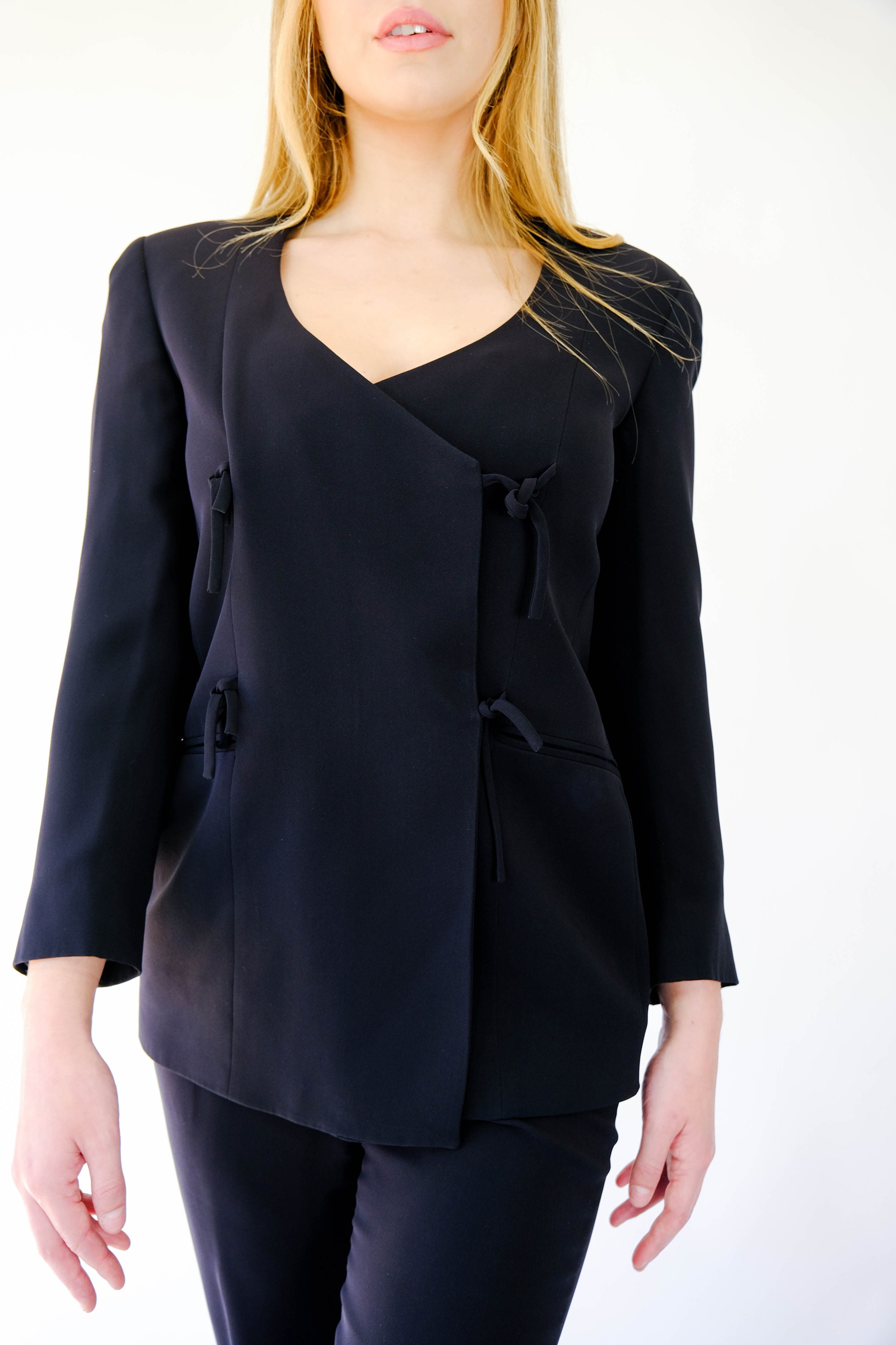 old 黒タグ GIORGIO ARMANI ノーカラージャケット フリル 総裏 old 黒