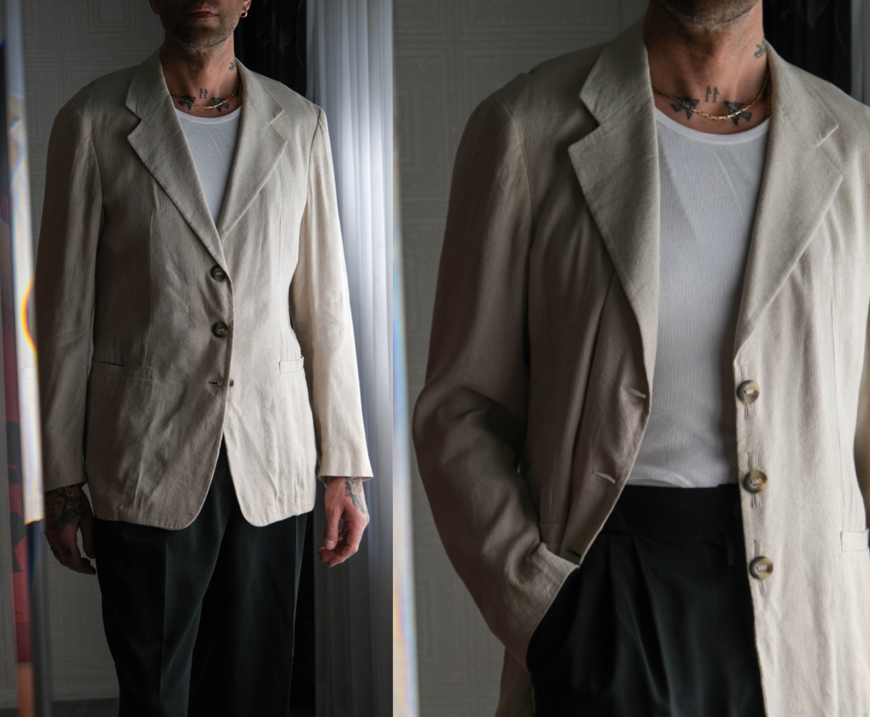 Vintage 90s Giorgio Armani Linen Blend Textured Stripe Vintage 90s Giorgio Armani Linen Blend Textured Stripe