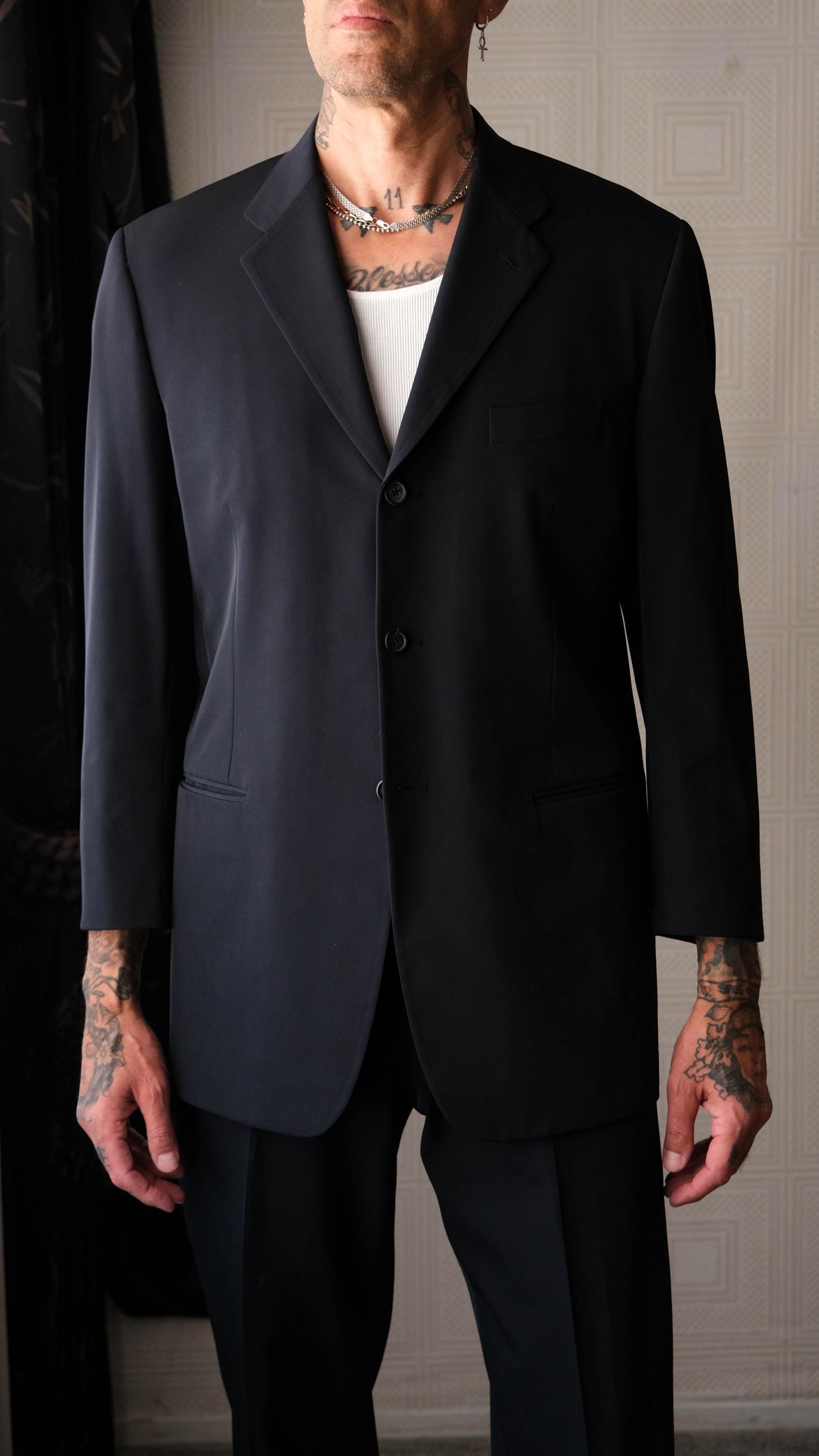 スーツ 1996aw prada jacket&slacks black(52) Prada Sport Gabardine Nylon Black Suit Blazer Jacket Size 52