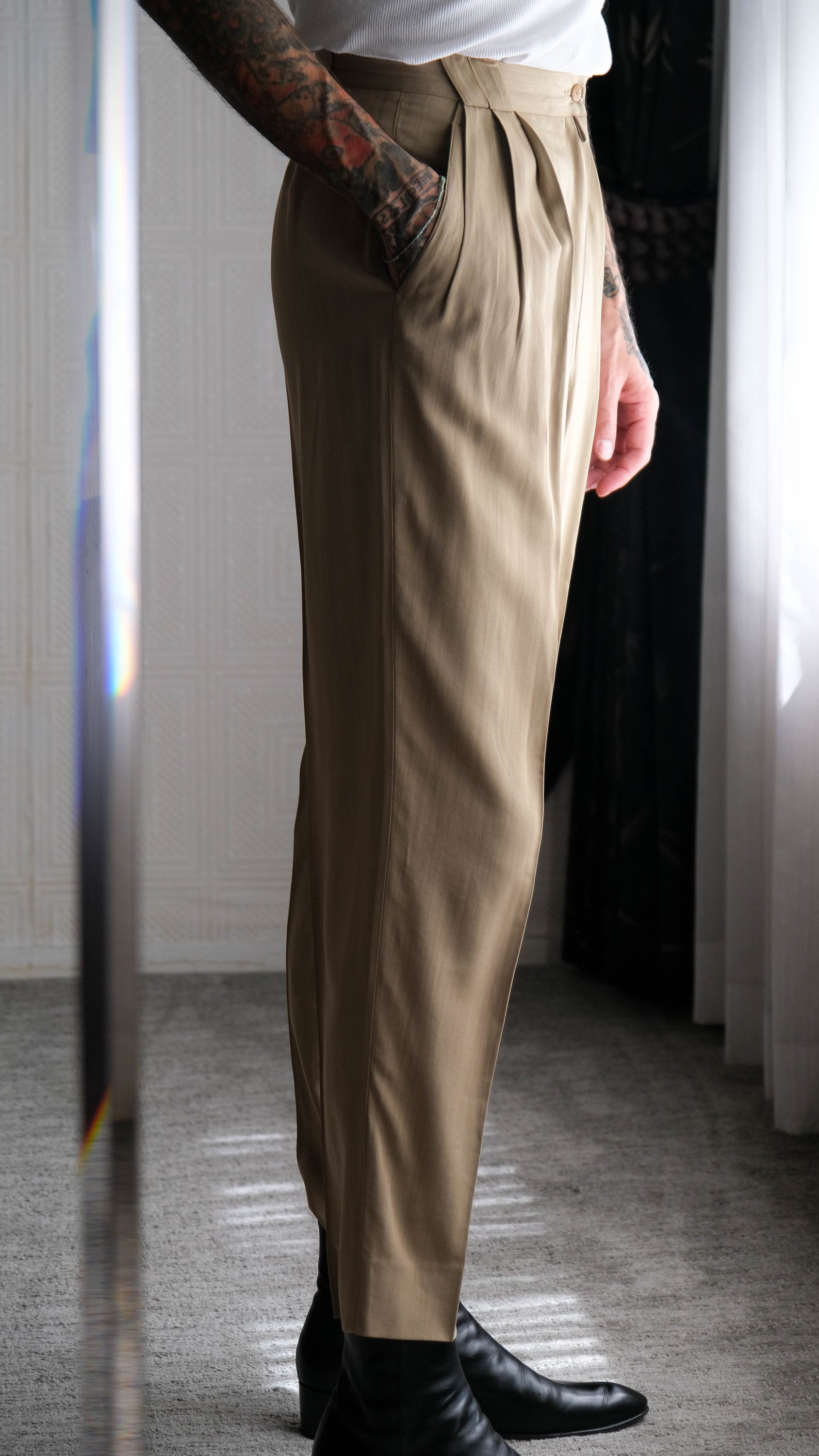 パンツ 90s GIANNI Versace slacks pants archive Vintage 90s Gianni Versace Light Olive Gabardine Triple