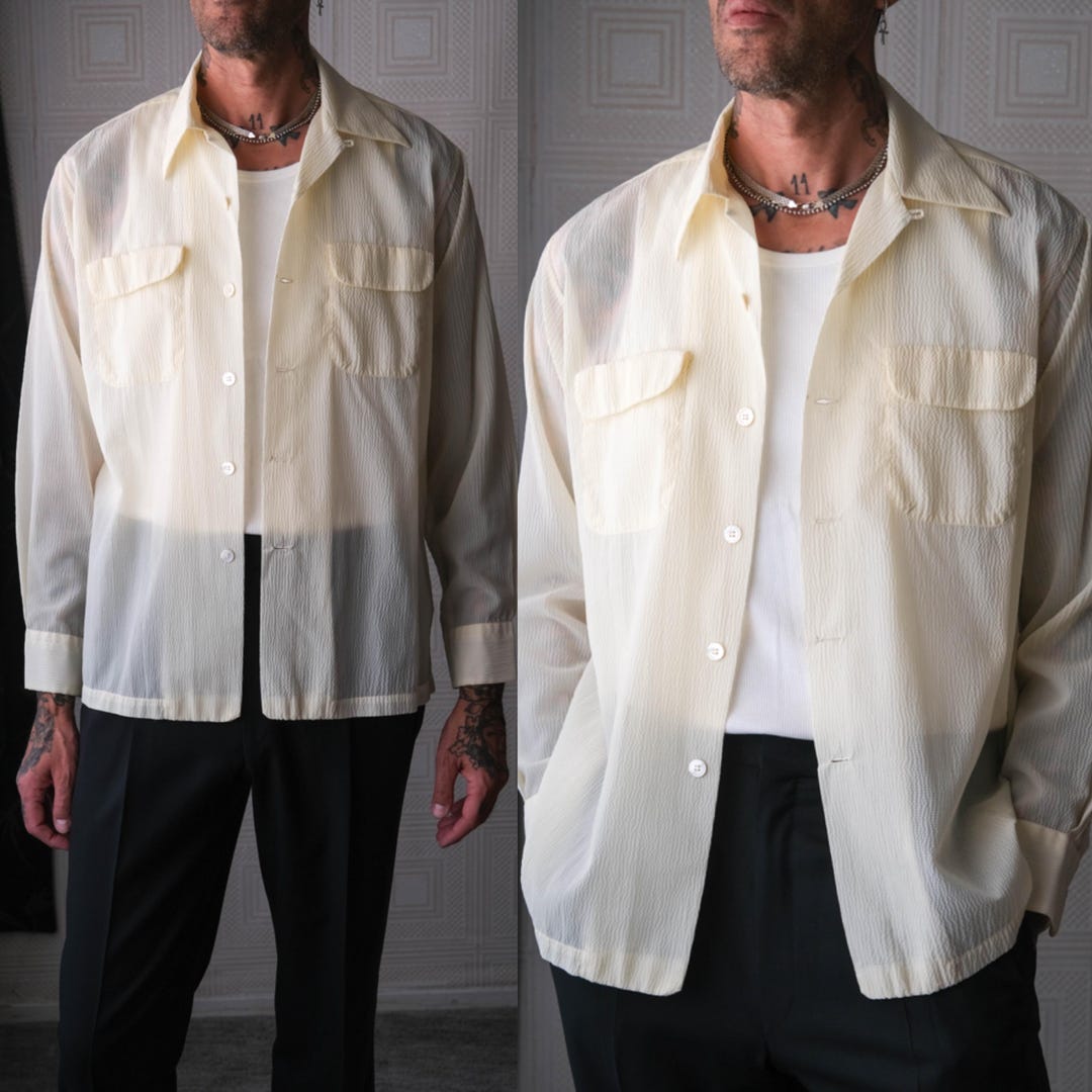 Vintage 50s Mccoy Unworn Deadstock Pale Yellow Crinkled Sheer Loop