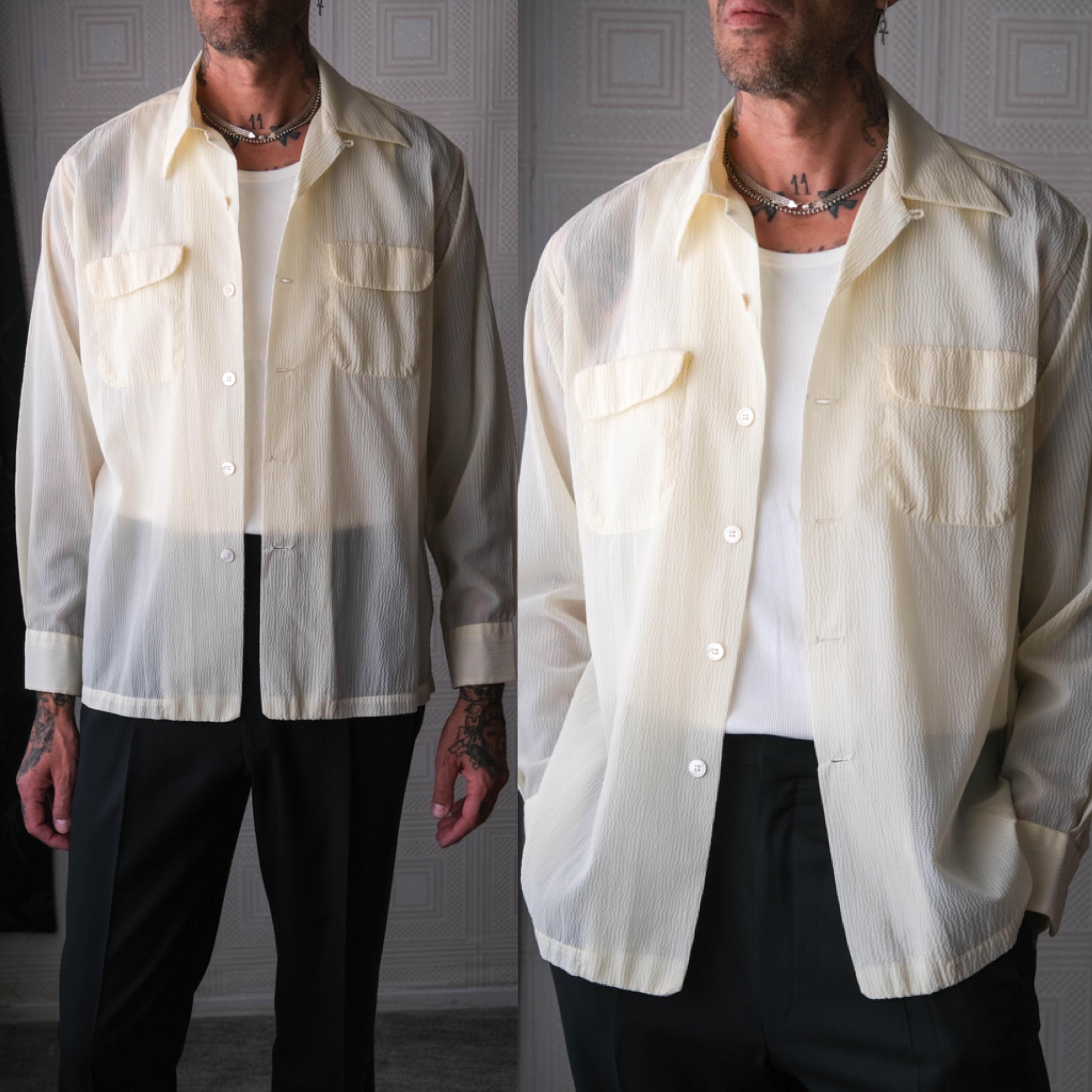 珍色 50s USA製 Vintage Faded Cords Shirt Vintage 50s Mccoy Unworn Deadstock Pale Yellow Crinkled Sheer Loop
