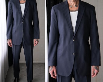 Vintage 90s HUGO BOSS Zeus Navy Blue Texture Striped Crepe Vintage 90s HUGO BOSS Zeus Navy Blue Texture Striped Crepe