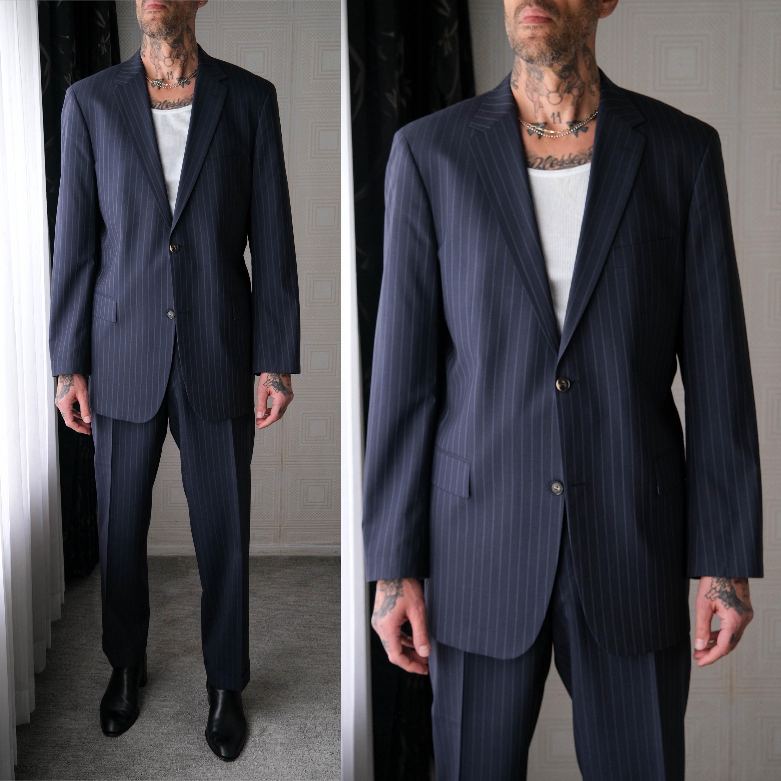 Vintage 90s HUGO BOSS Navy Blue & Cerulean Wool Gabardine Pencil