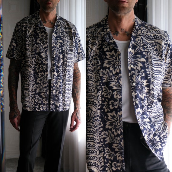 Vintage 90s POLO Ralph Lauren Bonnard Indigo Floral Linen Camp Collar Shirt  Linen/cotton Blend 1990s RL POLO Designer Mens Aloha Shirt -  Canada