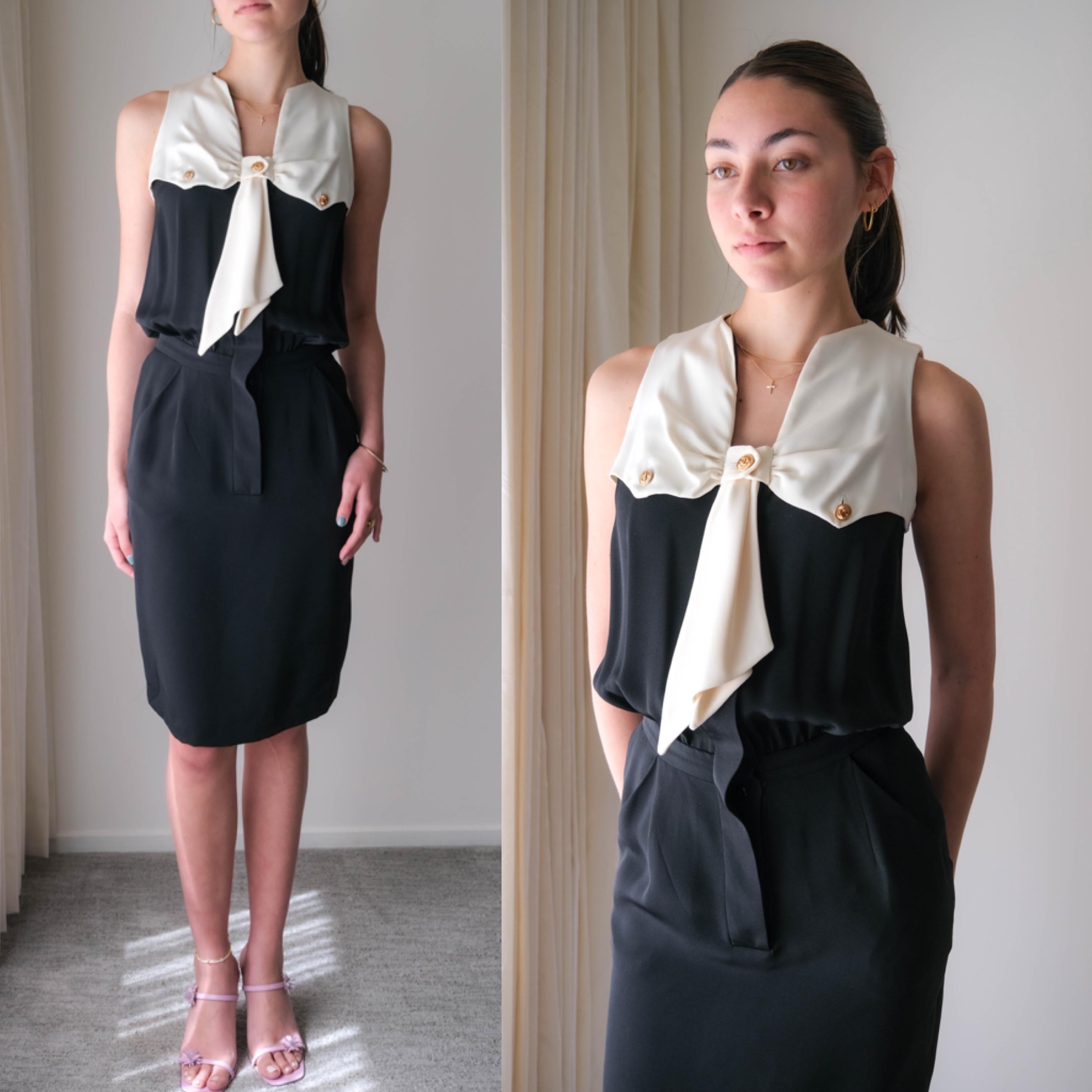 karl lagerfeld paris jersey satin color block midi dress 1990s Sheer Blocks