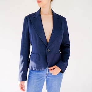 Vintage Ralph Lauren Blue Label Navy Silk 1940s Style Cropped Blazer Unworn w/ Tags Made in Japan 100% Silk Y2K RRL Designer Jacket image 4