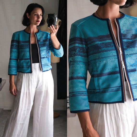 Vintage 90s PRADA Blue Sport Structured Mesh Abstract Cropped 2 
