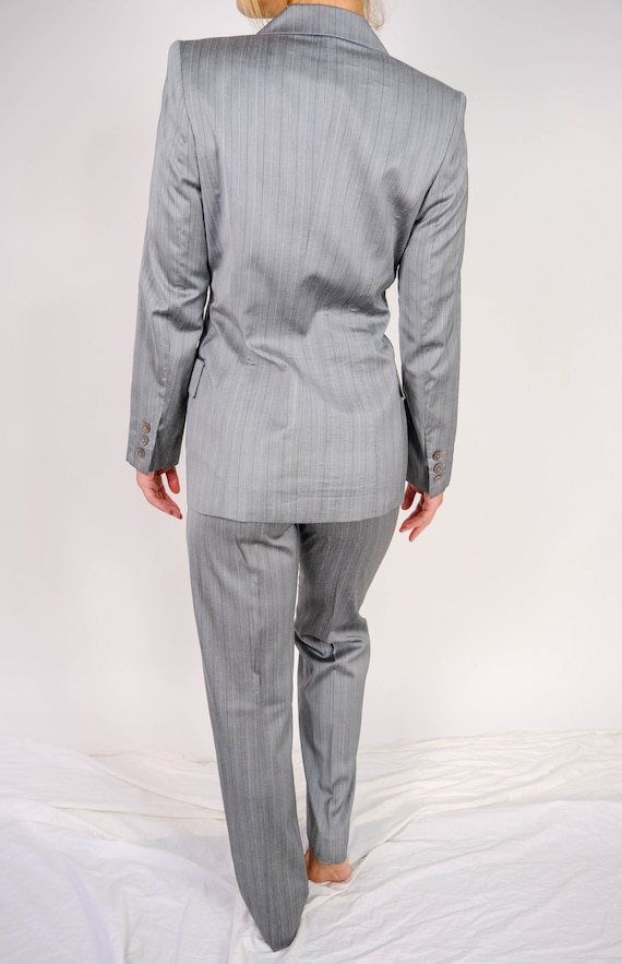 Vintage 90s Gianfranco Ferre Light Gray Pinstripe Silk Three