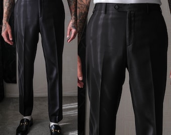 Vintage 90s ZANELLA Black Wool Gabardine Mod Flat Front Slacks