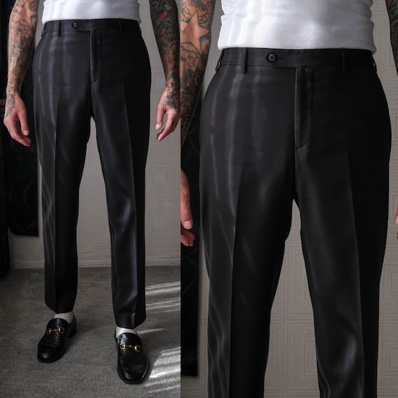 Vintage 90s ZANELLA Black Wool Gabardine Mod Flat Front Slacks Vintage 90s ZANELLA Black Wool Gabardine Mod Flat Front Slacks